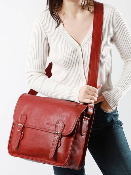 Medium Leather La Sacoche Crossbody Bag Paul marius Red vintage M other view 2