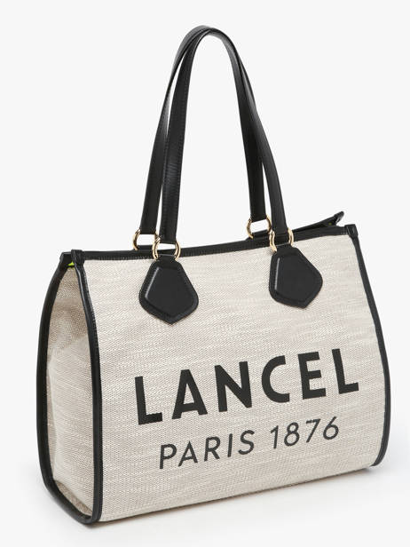 Sac Cabas D'été Zippé Toile De Jute Et Cuir Lancel Noir cabas d'ete A13310 vue secondaire 2