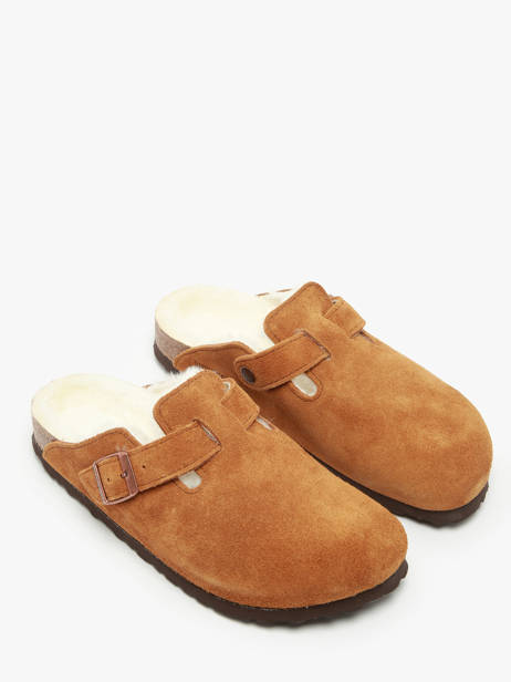 Mules Boston Shearling En Cuir Birkenstock Marron women 1001141 vue secondaire 1