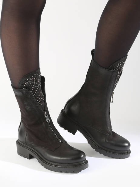 Boots Biker In Leather Metisse Black women MA1009