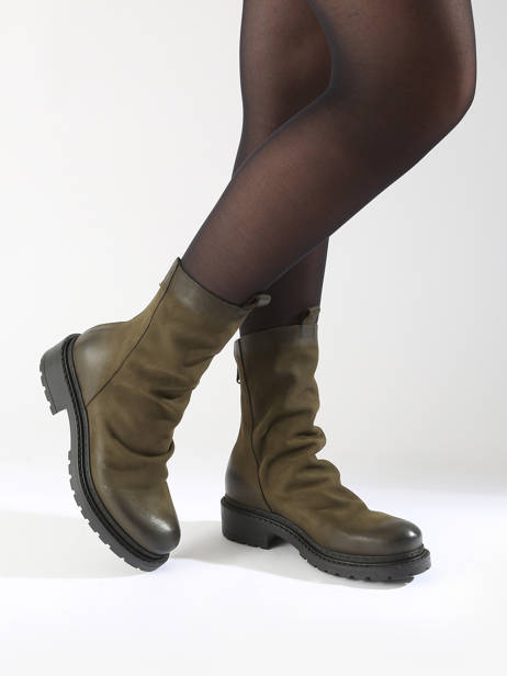 Boots Biker In Leather Metisse Green women MA05