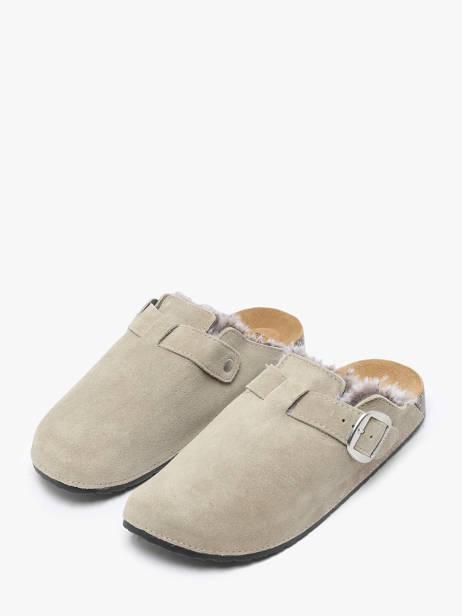 Chaussons En Cuir Isotoner Gris women 94998 vue secondaire 3