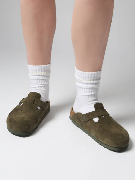 Slippers Boston In Leather Birkenstock Green women 1024714 other view 1