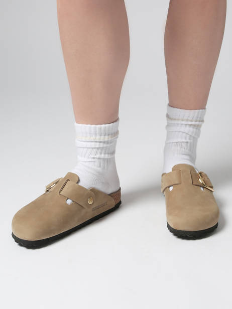Slippers Boston Big Buckle In Leather Birkenstock Beige women 1030425