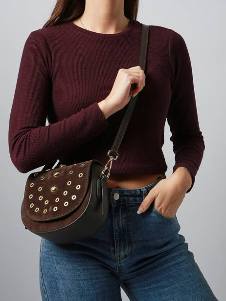 Shoulder Bag Velvet Studs Milano Brown velvet studs VS25093 other view 1