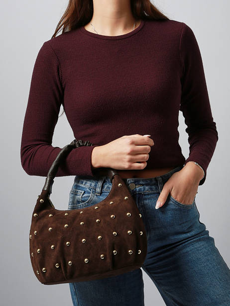 Shoulder Bag Velvet Studs Milano Brown velvet studs VS25094 other view 1