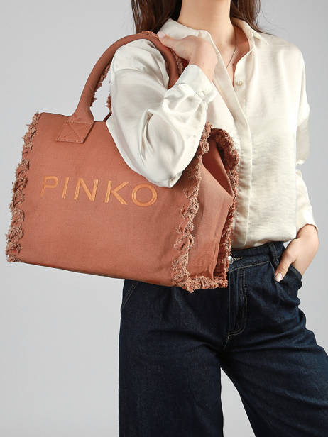Satchel Logo Shopper Cotton Pinko Brown logo shopper 6673A3A4 other view 1