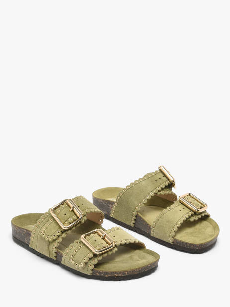 Slippers With Straps In Leather Semerdjian Green women ARIANNA other view 1