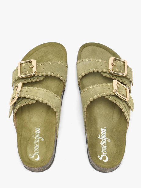 Slippers With Straps In Leather Semerdjian Green women ARIANNA other view 3