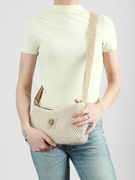Sac Bandoulière Resille Coton Le voyage en panier Beige resille PM942 vue secondaire 1