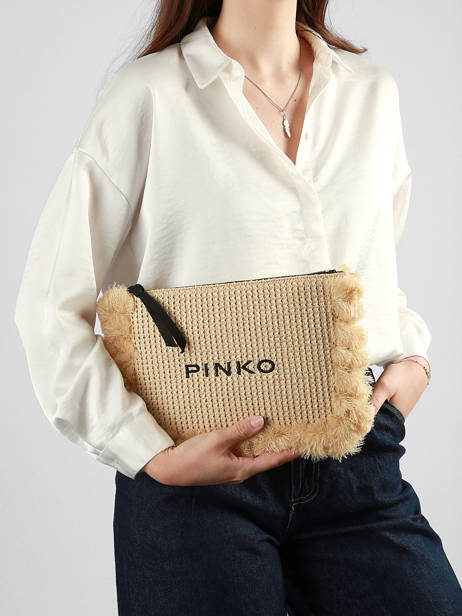 Sac De Soirée Logo Raphia Pinko Beige logo shopper 6718A39Y vue secondaire 1