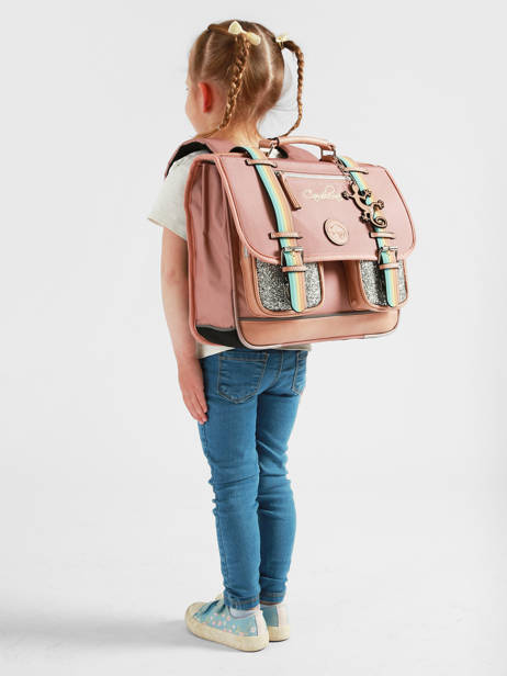 Satchel For Kids 2 Compartments Cameleon Pink vintage fantasy CA35 other view 1