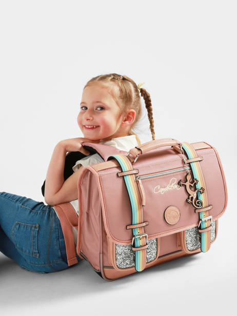 Satchel For Kids 2 Compartments Cameleon Pink vintage fantasy CA35 other view 2