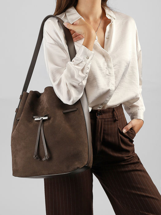 Longchamp Le roseau coulisse nubuck Sacs porté main Marron