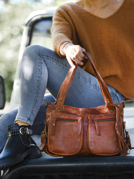 Leather Cow Shoulder Bag Basilic pepper Brown cow BCOW37